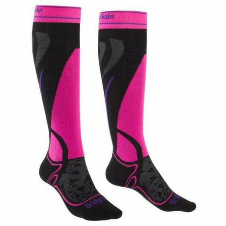 Bridgedale Womens Midweight OTC Ski Socks  -  Medium / Black/Fluo Pink
