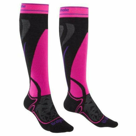 Bridgedale Womens Midweight OTC Ski Socks  -  Small / Black/Fluo Pink