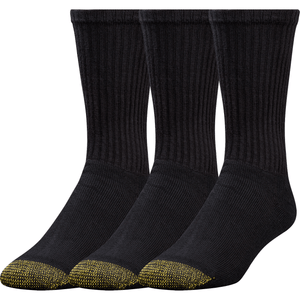 Gold Toe Mens Ultra Tec Athletic Cotton Crew Socks  -  Regular / Black