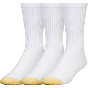 Gold Toe Mens Ultra Tec Athletic Cotton Crew Socks  -  Regular / White