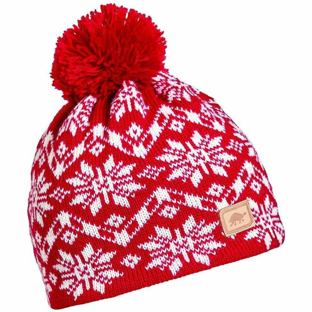 Turtle Fur Criss Cross Pom Beanie  -  One Size Fits Most / Red