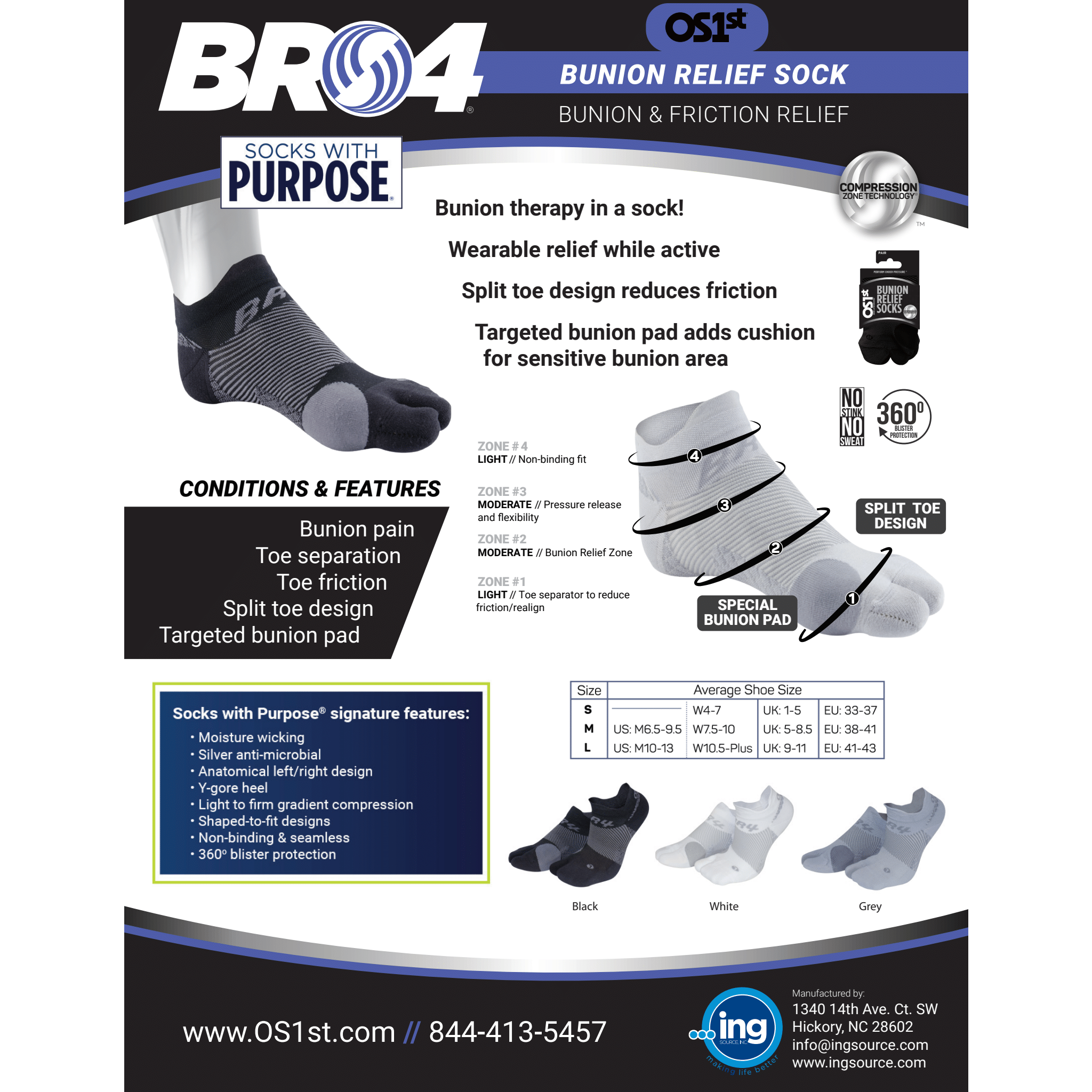 OS1st Bunion Relief No Show Socks  - 
