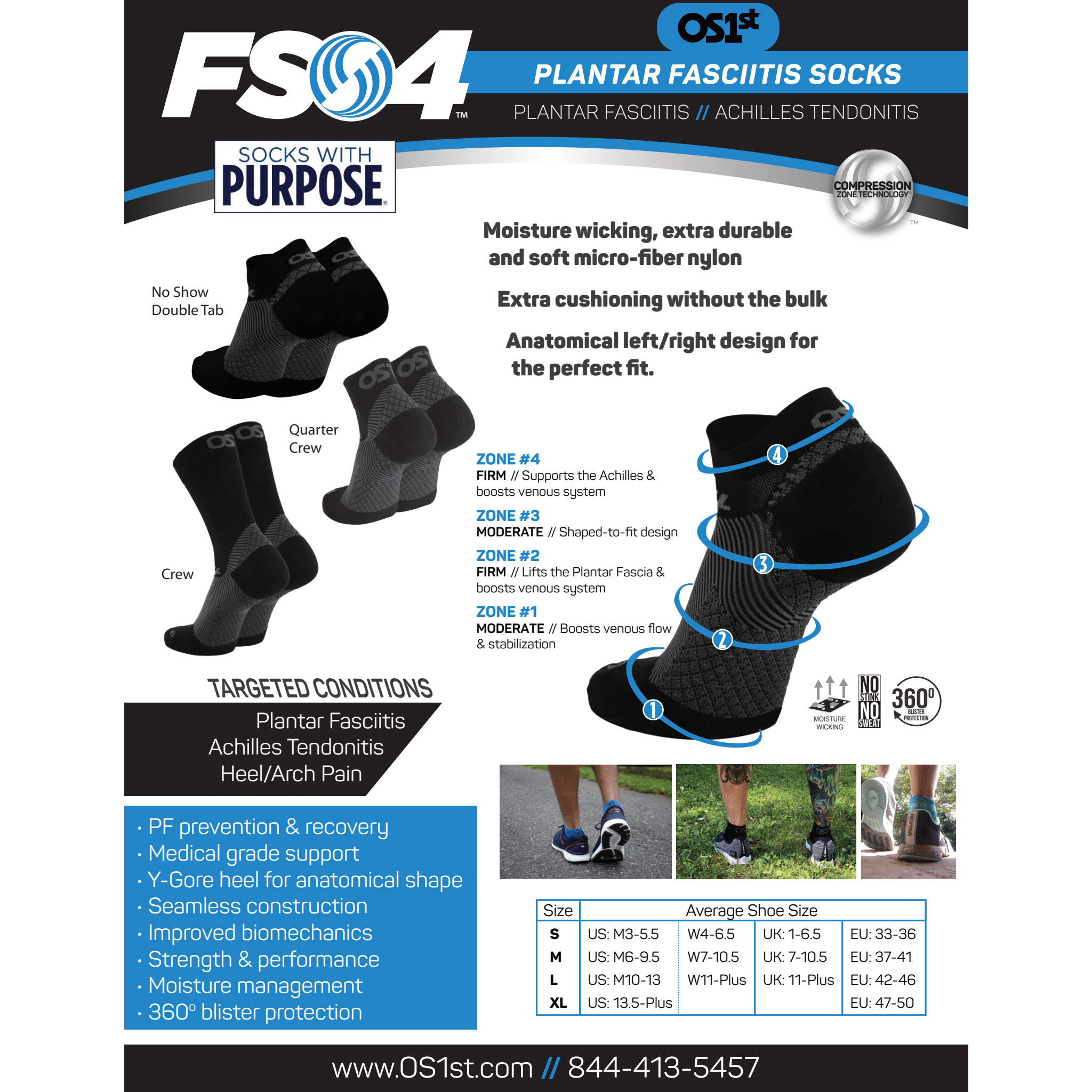 OS1st Plantar Fasciitis Compression Quarter Socks  - 