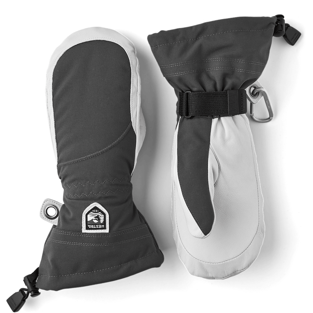 Hestra Womens Army Leather Heli Ski Mittens  -  6 / Gray/Off White