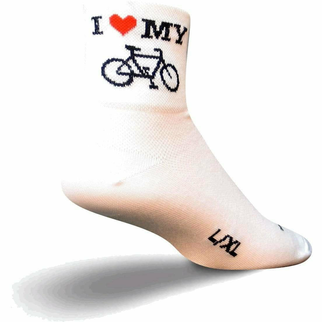 SockGuy Heart My Bike Classic 3 Inch Crew Socks  -  Small/Medium