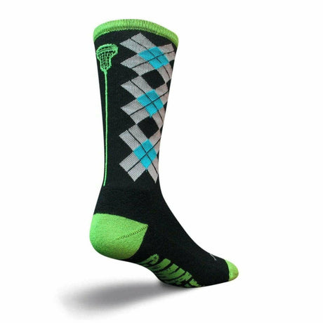 SockGuy Check Sticks Black LAX Padded 8 Inch Socks  -  Large/X-Large