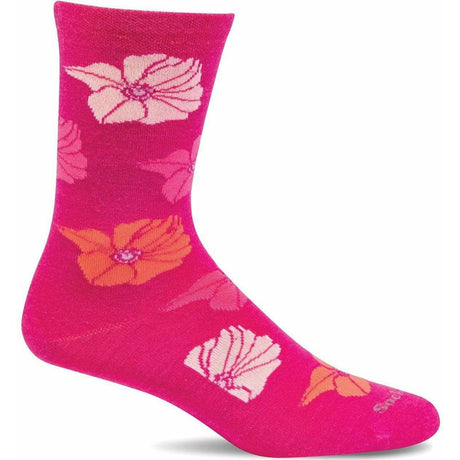 Sockwell Womens Big Bloom Essential Comfort Crew Socks  -  Small/Medium / Azalea