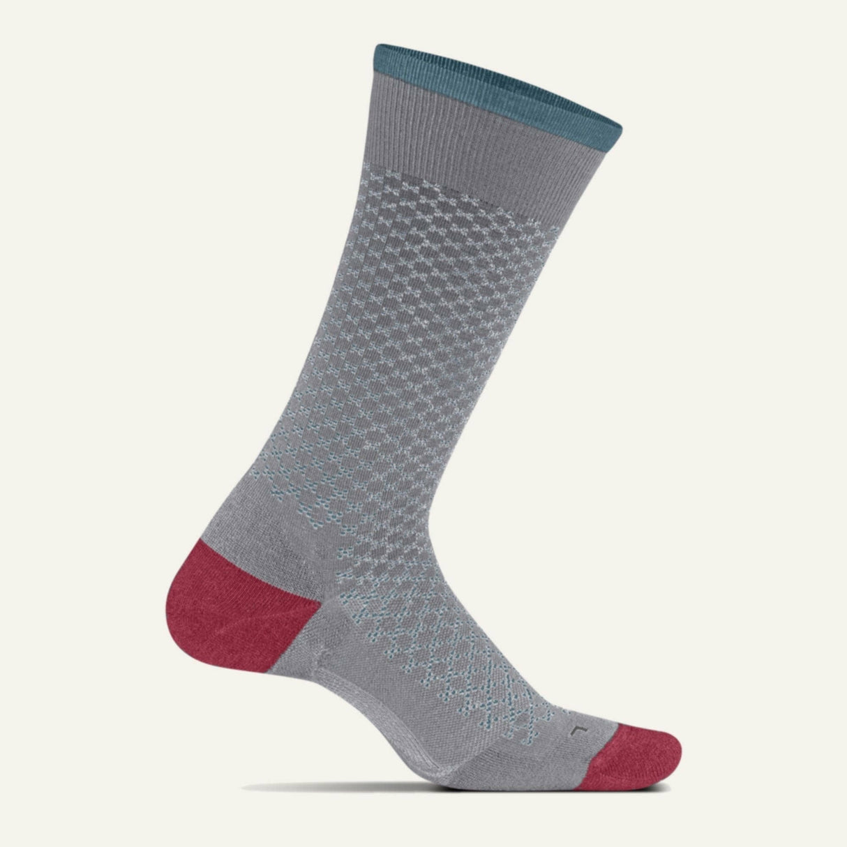 Feetures Mens Everyday Mod Jacquard Cushion Crew Socks  -  Medium / Light Gray