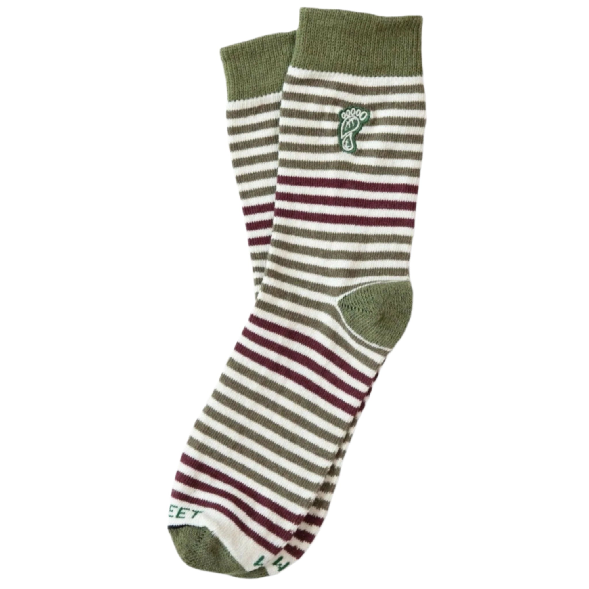 Hippy Feet Olive & Burgundy Striped Crew Socks  -  Small / Olive & Burgundy