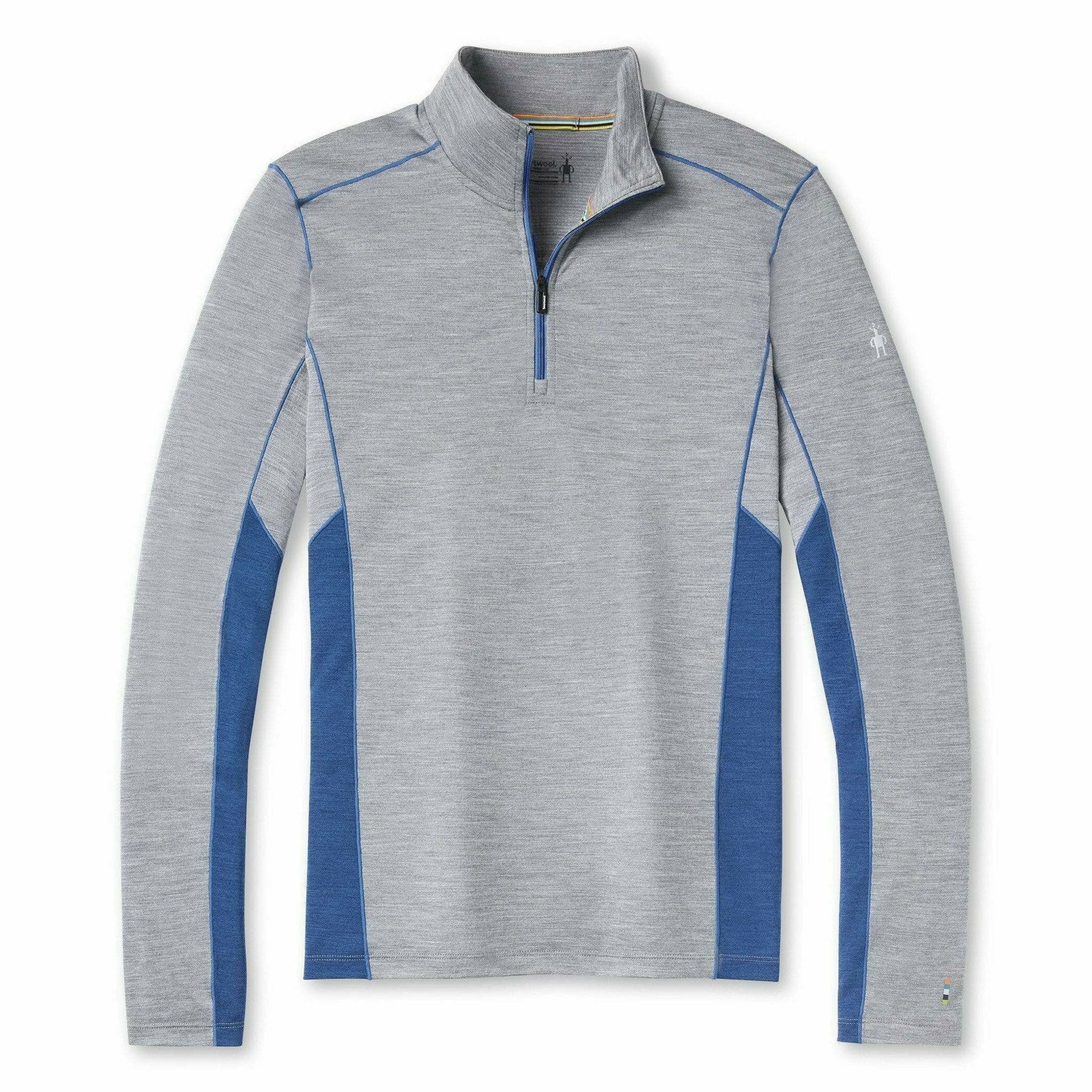 Smartwool Mens Merino Sport Long-Sleeve 1/4 Zip - Clearance  -  Small / Light Gray Heather/Dark Denim