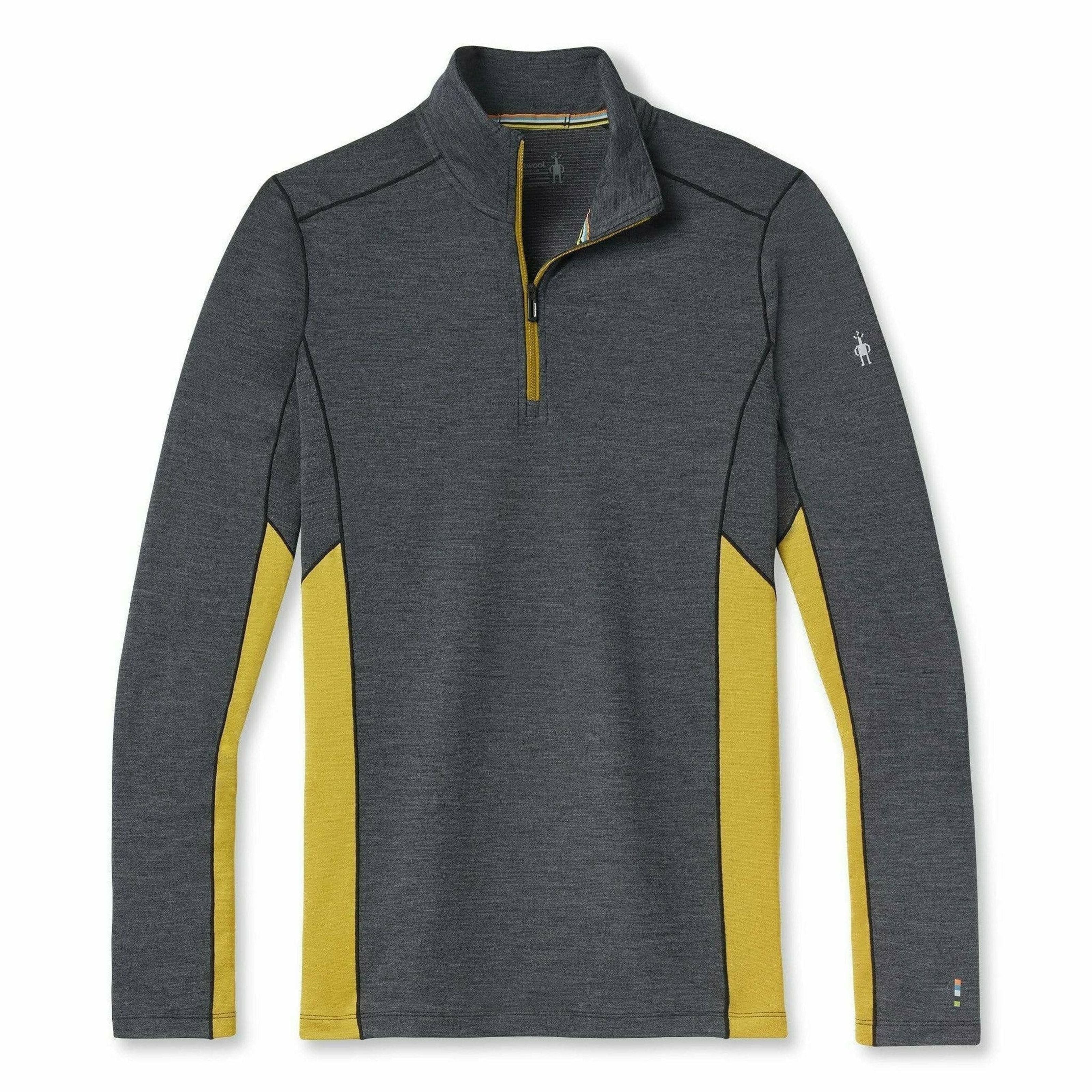 Smartwool Mens Merino Sport Long-Sleeve 1/4 Zip - Clearance  -  Small / Charcoal Heather/Golden Olive