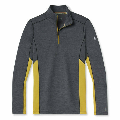 Smartwool Mens Merino Sport Long-Sleeve 1/4 Zip - Clearance  -  Small / Charcoal Heather/Golden Olive