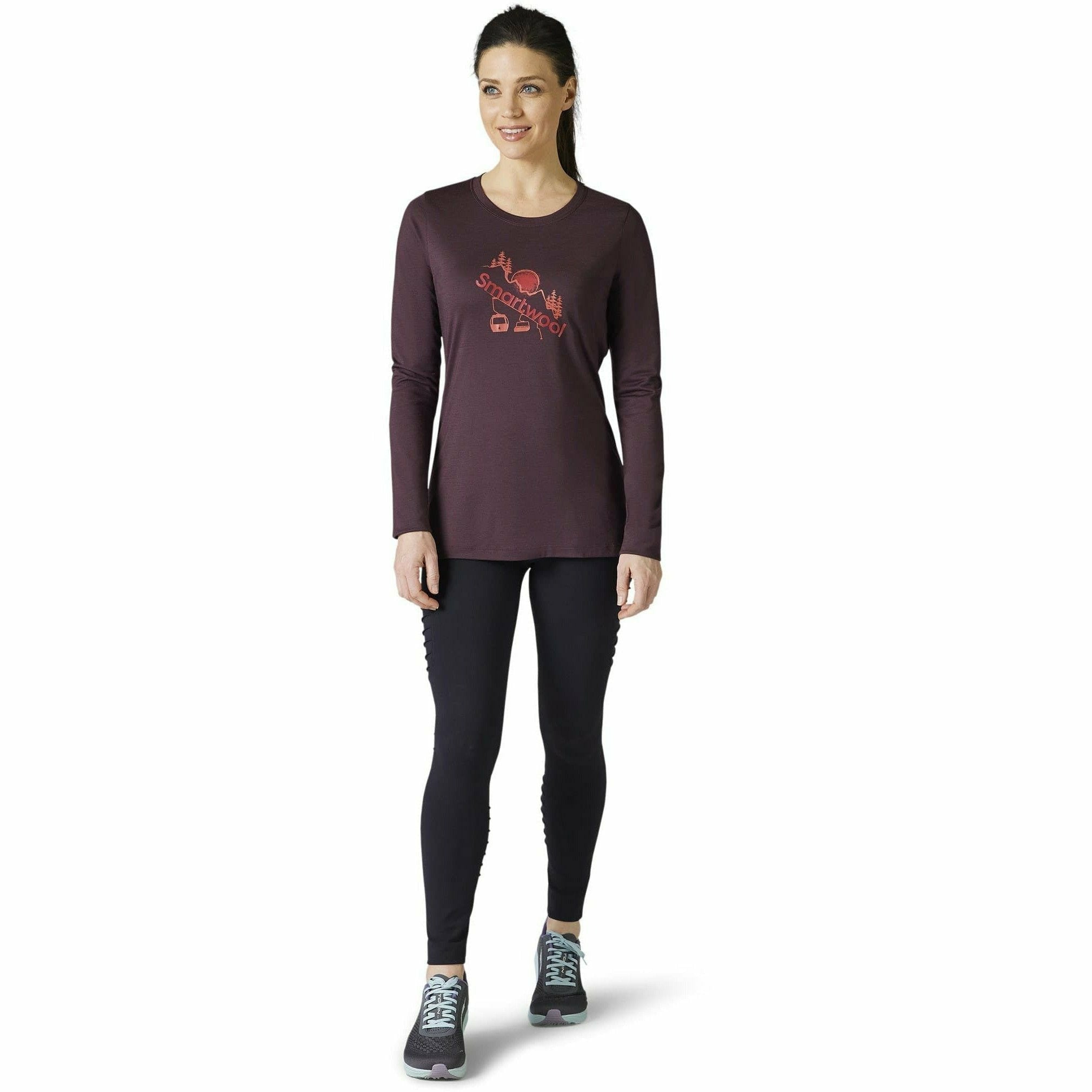 Smartwool Womens Merino Sport 150 Chair Lift Long-Sleeve Graphic Tee - Clearance  -  Small / Woodsmoke