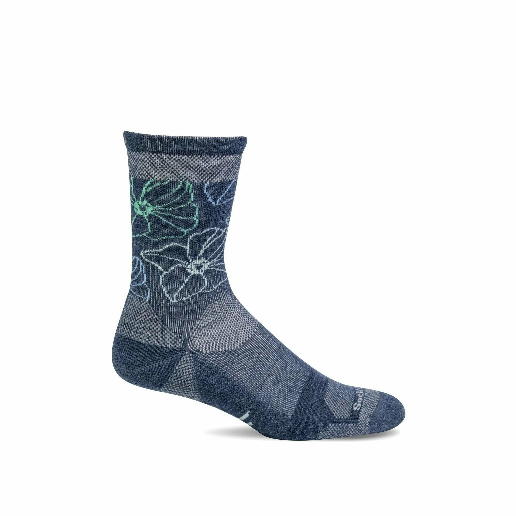 Sockwell Womens Petal Power Moderate Compression Crew Socks  -  Small/Medium / Denim