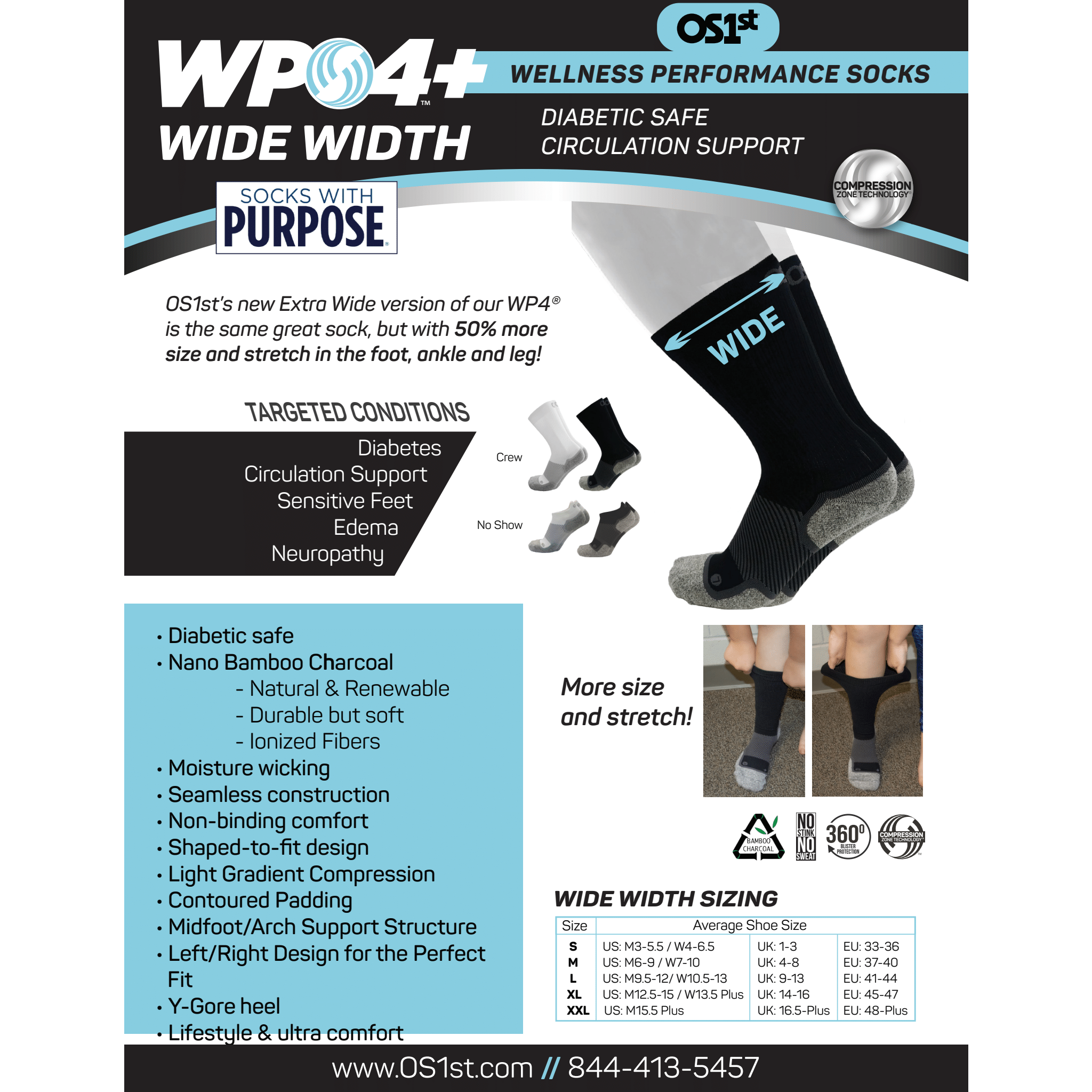 OS1st Wide Wellness Performance No Show Socks  - 