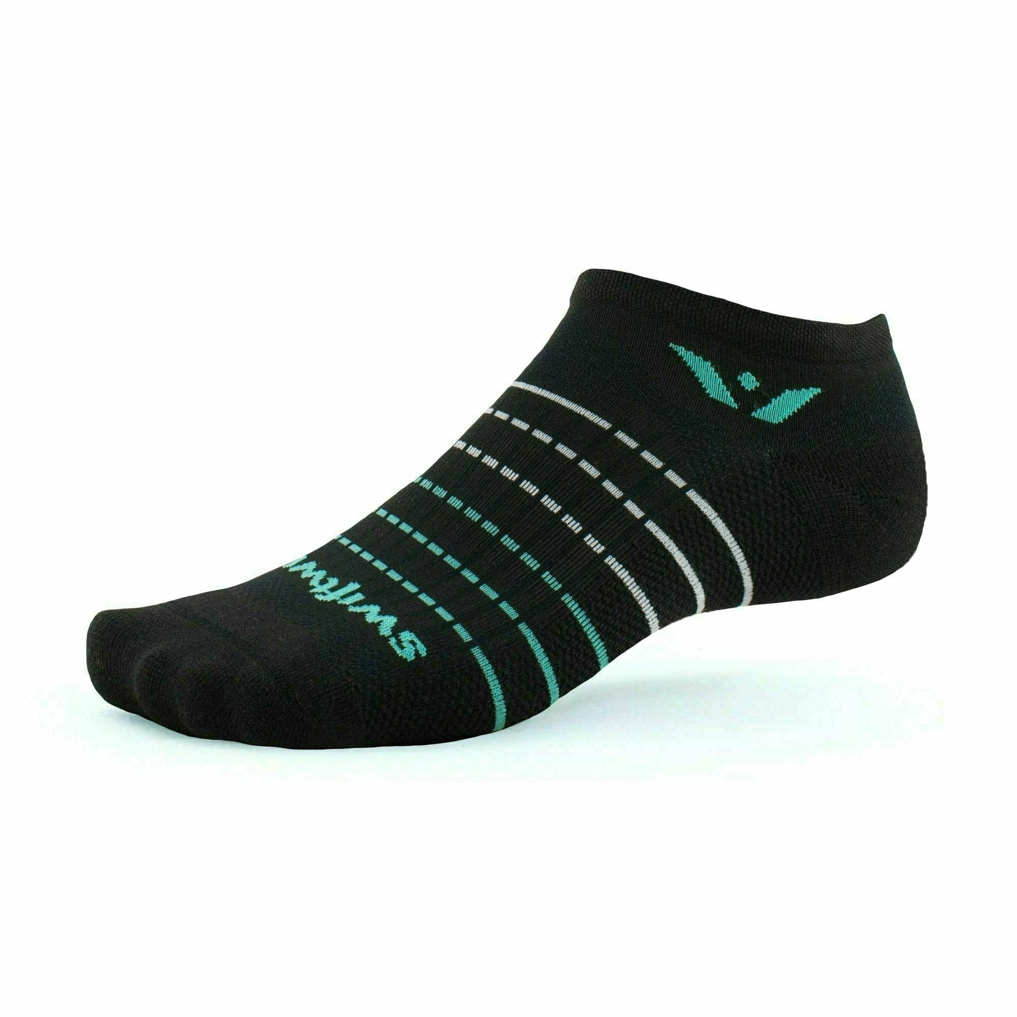Swiftwick Aspire Zero Stripe No Show Socks  -  X-Large / Black Aqua