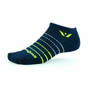 Swiftwick Aspire Zero Stripe No Show Socks  -  X-Large / Navy Neon Yellow