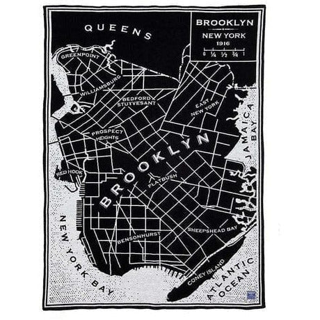 Faribault Mill Brooklyn Map Wool Throw  -  Black/Smoke Gray