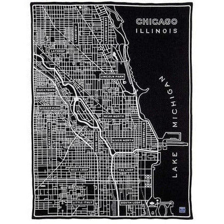 Faribault Mill Chicago Map Wool Throw  -  Black/Smoke Gray