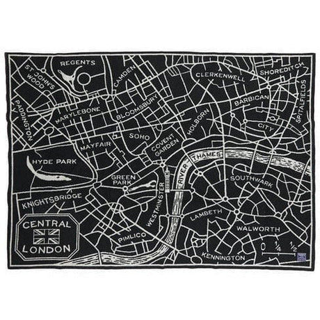 Faribault Mill London Map Wool Throw  -  Black/Smoke Gray