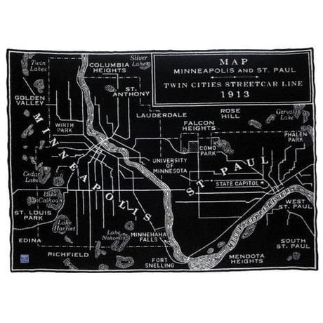 Faribault Mill Minneapolis-Saint Paul Map Wool Throw  -  Black/Smoke Gray