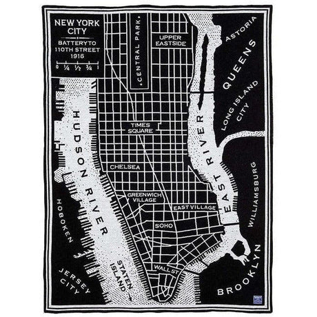 Faribault Mill New York City Map Wool Throw  -  Black/Smoke Gray