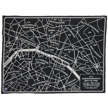 Faribault Mill Paris Map Wool Throw  -  Black/Smoke Gray