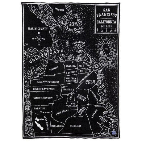 Faribault Mill San Francisco Map Wool Throw  -  Black/Smoke Gray