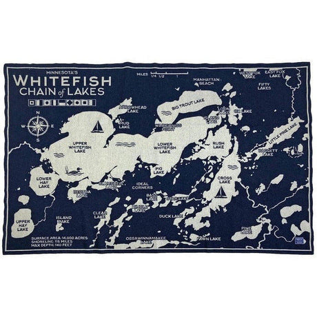 Faribault Mill Whitefish Chain of Lakes Map Throw  -  Navy/Natural