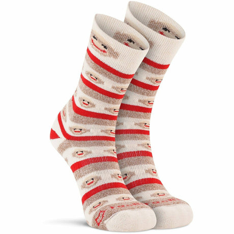 Fox River Womens Red Heel Monkey Stripe Crew Socks  -  Small / Brown Heather