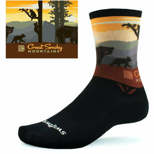 Swiftwick Vision Six Impression National Parks Collection Crew Socks  -  Small / Great Smokey Mountains Bears