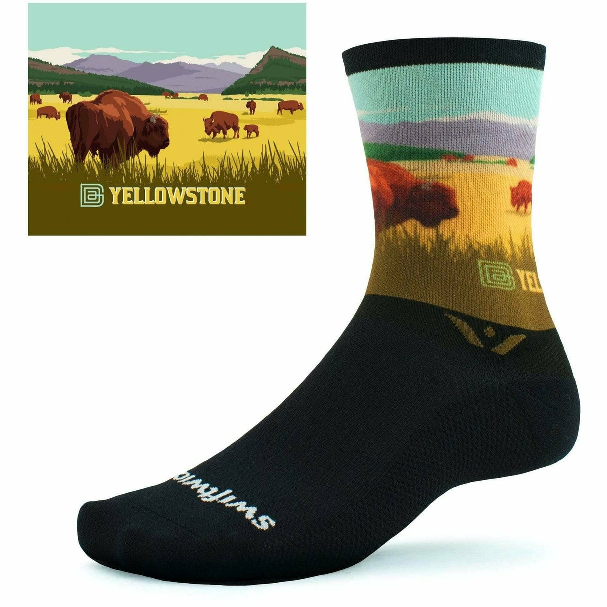 Swiftwick Vision Six Impression National Parks Collection Crew Socks  -  Small / Yellowstone Bison